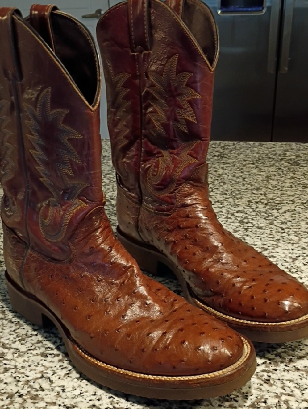 Justin Boots Chestnut Brown Ostrich-Texture Western Boots